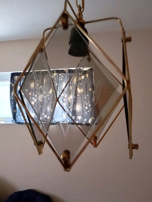 Entrance lamp with carved glass and bronze frame like new