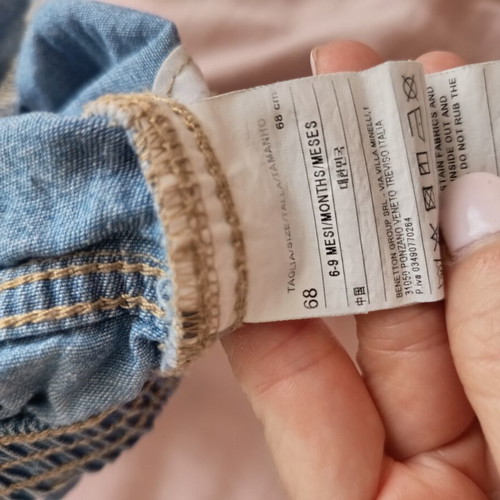 Benetton baby set 6-9m like new with denim shorts and mustard t-shirt