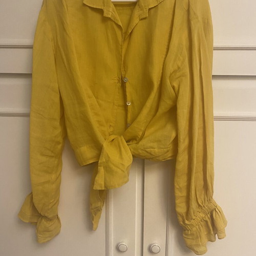 Zara yellow linen shirt with ruffle sleeves like new