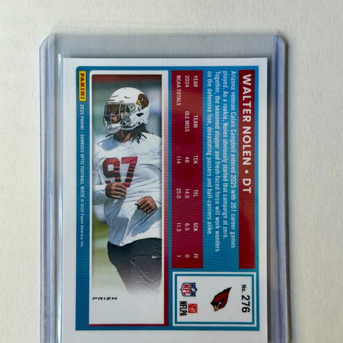 2025 Panini Donruss Optics Football Rated Rookie Card Walter Nolan #276 Holo Prizm new