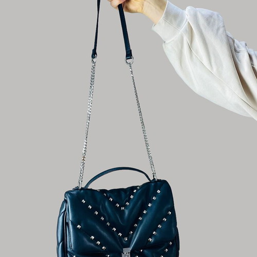 Zara shoulder bag new, black quilted faux leather with silver studs