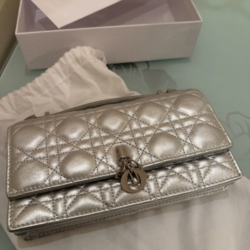 Dior My Dior Mini Bag, iridescent metallic silver cannage lambskin