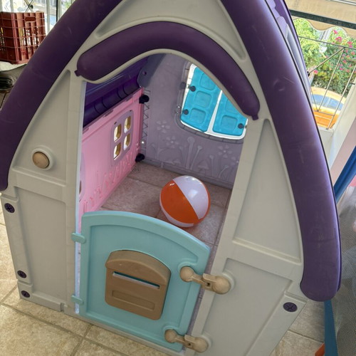 Children's plastic playhouse used, purple white and pink