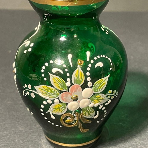 Vintage Mini Vase Bohemian Crystal emerald green with gold