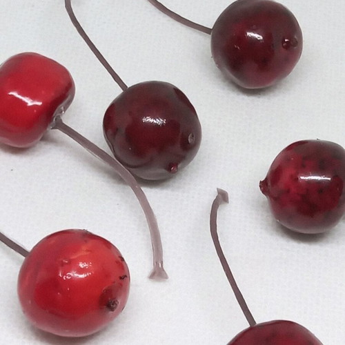 Decorative plastic cherries set of six like new