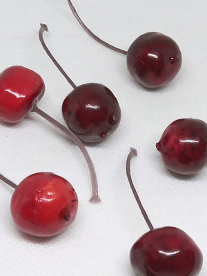 Decorative plastic cherries set of six like new