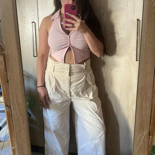 Zara high-waisted 3/4 pants large like new, beige