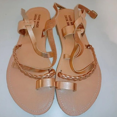 Greek Sandals flat handmade, like new, size 40, gold