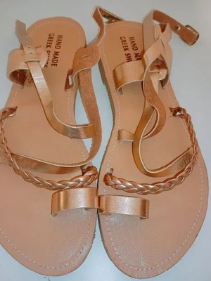 Greek Sandals flat handmade, like new, size 40, gold