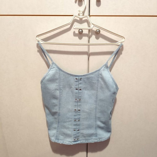 Vintage denim blouse used, size M, blue cotton