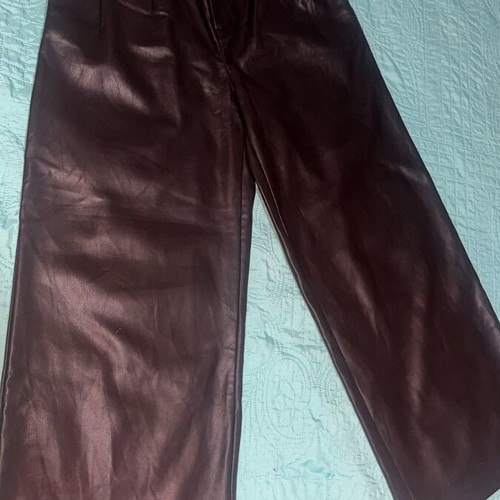 Stradivarius black faux leather wide leg pants, extra small