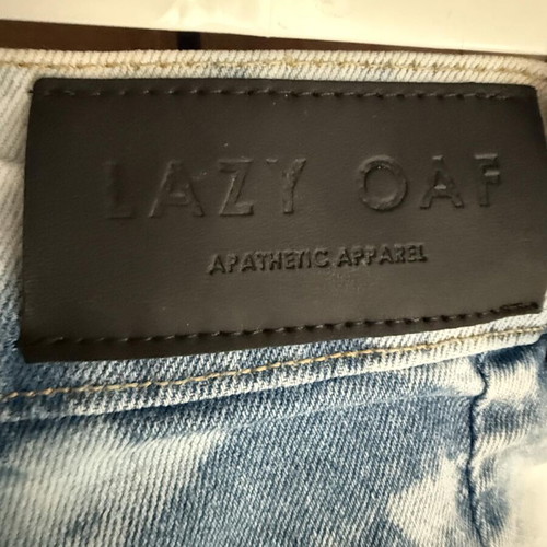 Lazy OAF & The Flintstones Bedrock Unisex Jeans, S, like new, white and blue