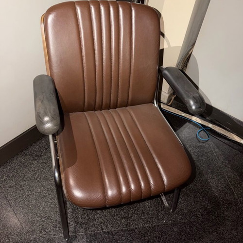 Leather office chair used, brown with black armrest
