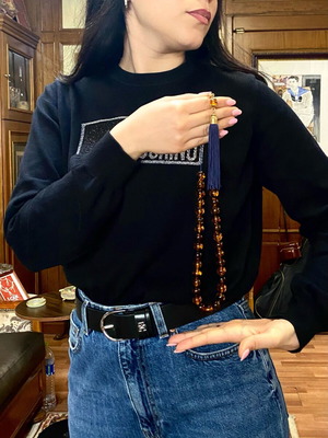 Rare Dominican Republic Amber Worry Beads 42cm with 14K Gold New