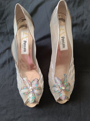 Pensato Italian leather and mesh high heels with rhinestones