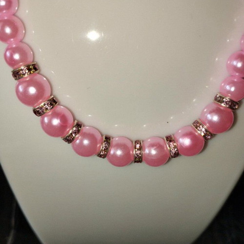 Handmade pink beaded necklace and earrings set new