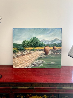 Oil painting used on panel, landscape from Crete by Konstantinos Kevgas