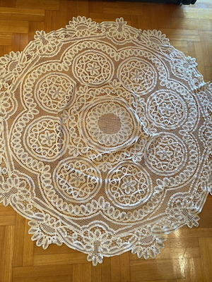 Handmade Round Tablecloth 1.75m Diameter Renaissance Lace Like New