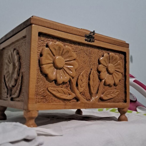 Jewelry box handmade wooden beige, new