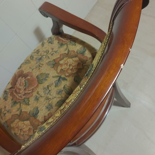 Set of 2 wooden armchairs with floral tapestry upholstery