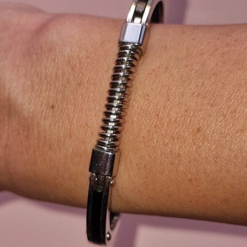 Men's steel handcuff bracelet like new, black and silver