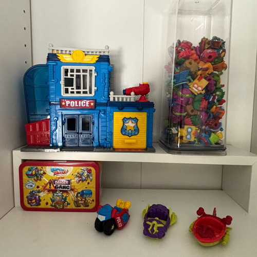 Mega SuperZings Pack with Police Station, Danger Gang Tin & 60+ Figures like new