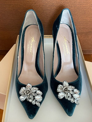 Fairymade petrol velvet pumps like new, 10cm heel, size 39