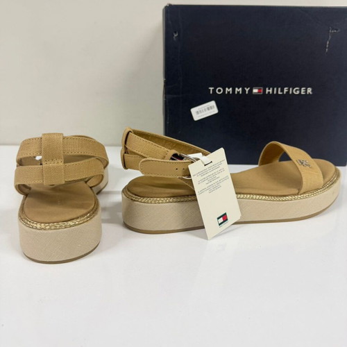 Tommy Hilfiger linen flatform sandals new, beige and brown, size 40