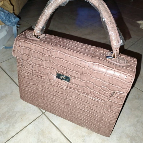 Large pink leather handbag new with snake pattern