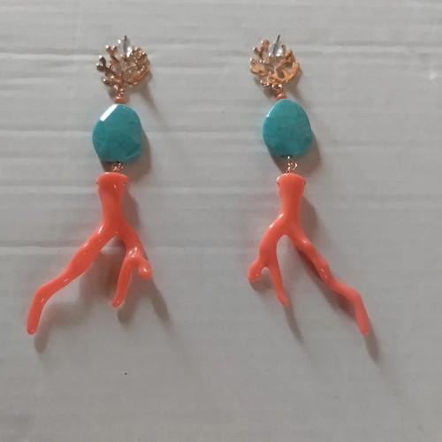 Mango statement dangle earrings faux coral turquoise and orange, like new