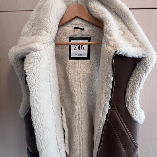 Zara shearling vest like new, size S, beige and brown