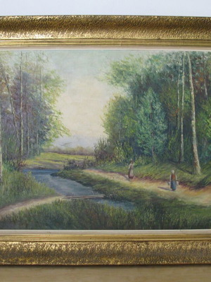 Oil painting canvas like new with carved golden wooden frame