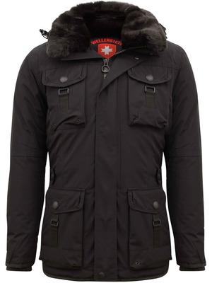 Wellensteyn jacket black used, synthetic fur, XL size