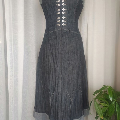 Victorian Edwardian dress Julie Guerlande new, gray denim size 38