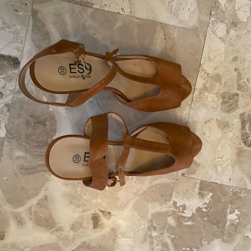 Brown platform sandals used, size 39, 3cm wedge, 13cm heel