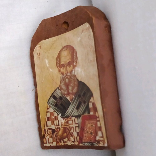 Religious icon Saint Athanasios made of tile like new