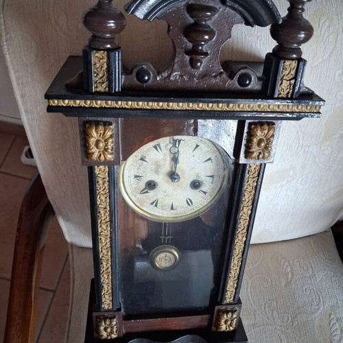 RA Antique Wall Pendulum Clock used, wooden with gold decorations