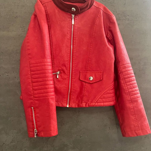 Mayoral girls' red leather jacket like new, size 8-9