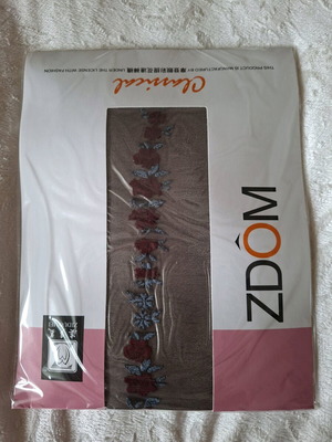 Tights new brown with red stripe and flowers