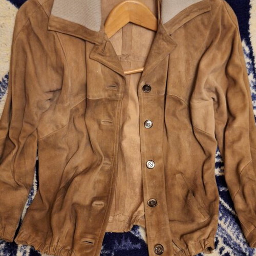Vintage Castor Leather Jacket with Knit Collar Size S/M used, beige light brown