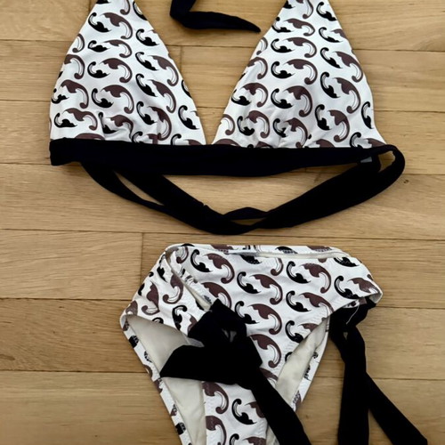 Odysseyten bikini set size M white with black and brown print like new