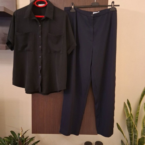 Set shirt and fabric trousers like new, size XL, black and blue