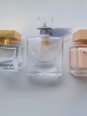 Perfume bottles used Dolce & Gabbana, Lancome, Narciso Rodriguez regular size