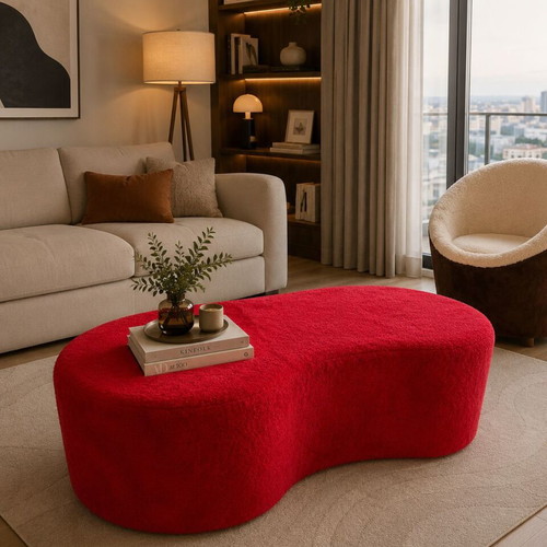 Teddy Bouclé Pouf Bench red 110x60x40cm new