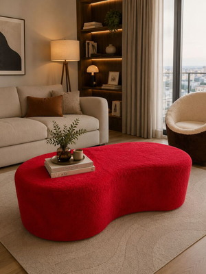 Teddy Bouclé Pouf Bench red 110x60x40cm new