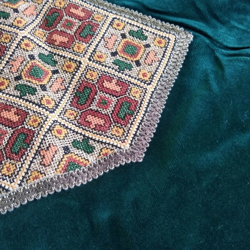 Handmade embroidery with green velvet like new