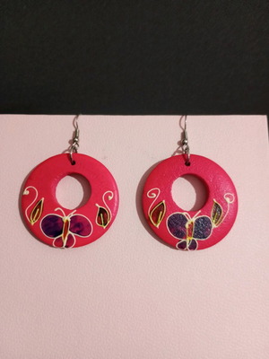 Handmade wooden earrings new, 4 cm diameter