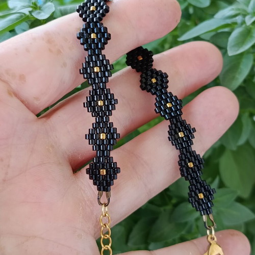 Handmade bracelet black and gold with Miyuki beads made to order