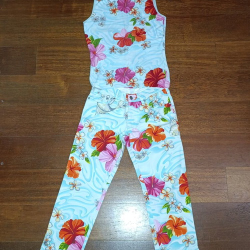 Blumarine Koi Fish set like new, blue, pants XS, blouse S