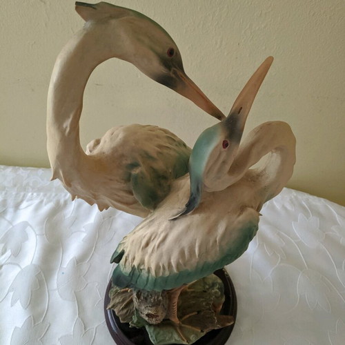 Decorative porcelain birds matt used, with wooden base